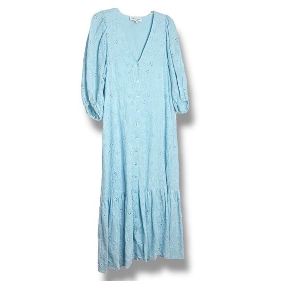 HALE BOB Gail Maxi Dress - Blue Floral Eyelet Women’s Size Small- Belt not incl - Picture 3 of 16